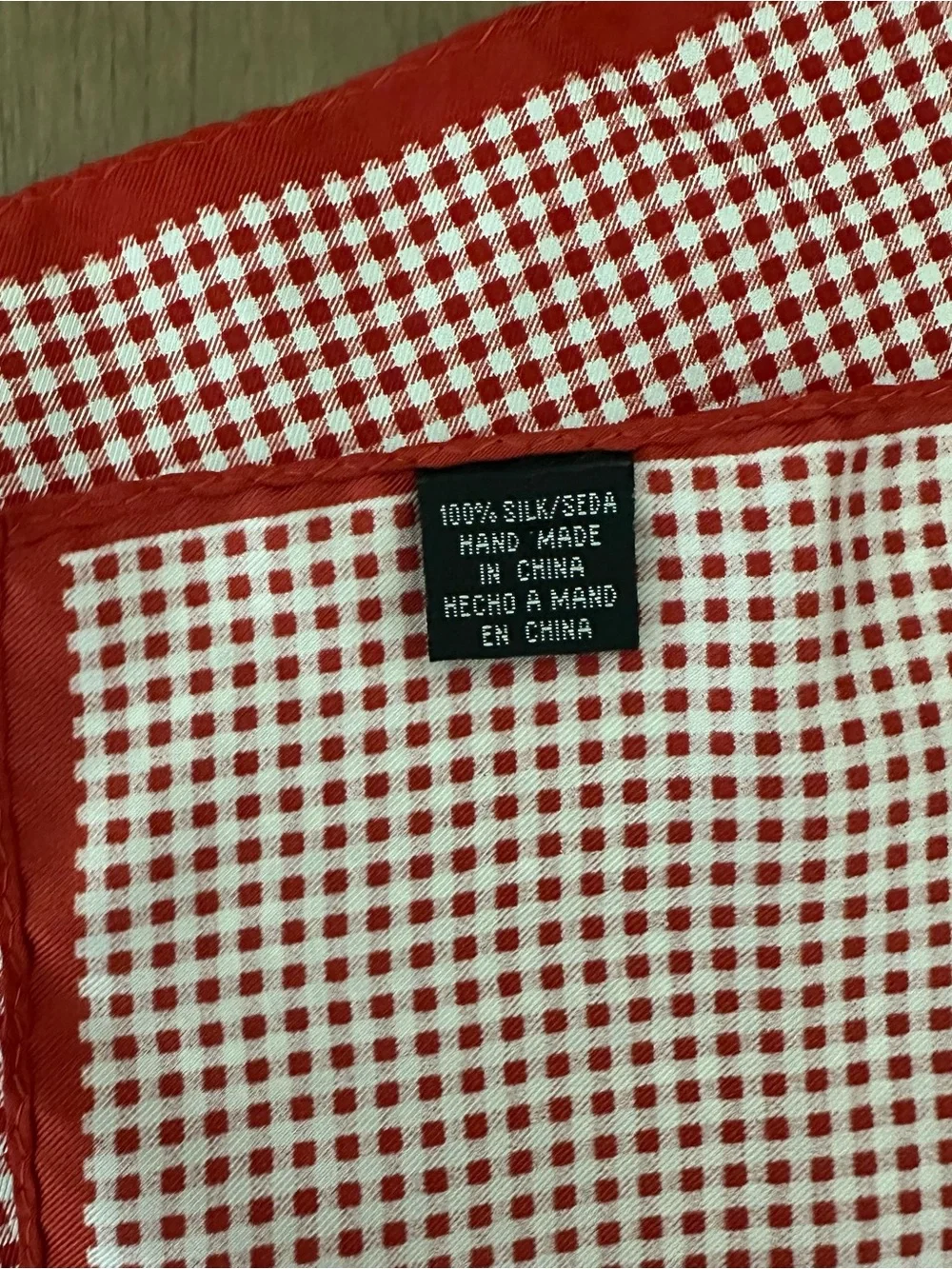 Vintage Gingham Check Print Silk Small Square Scarf in Red and White 14